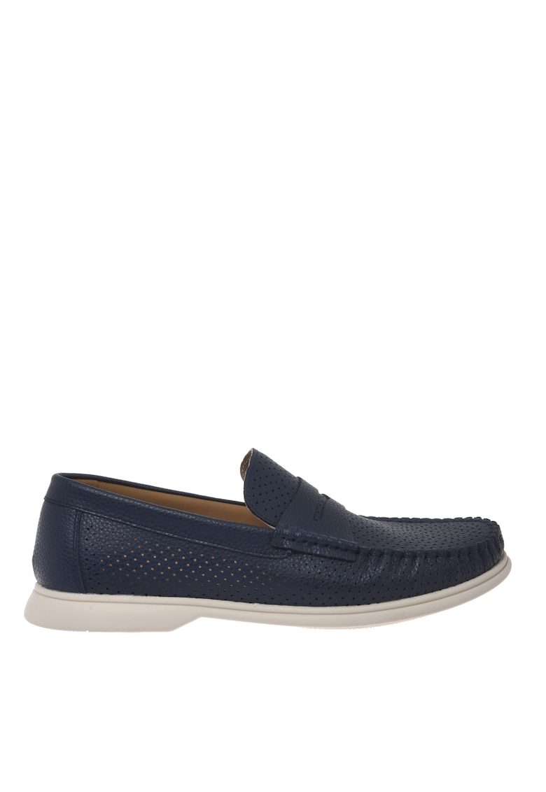 Pantofi loafer din piele cu design perforat - Albastru