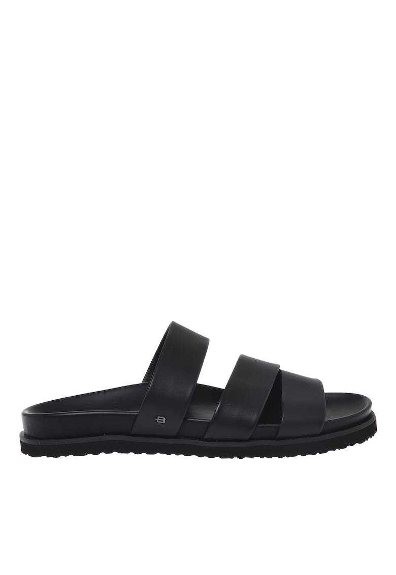 Papuci din piele cu varf rotund - Negru