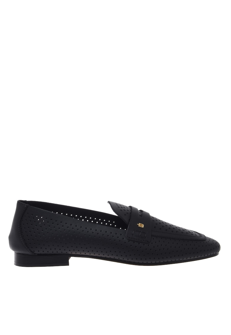 Pantofi loafer din piele cu design perforat - Negru