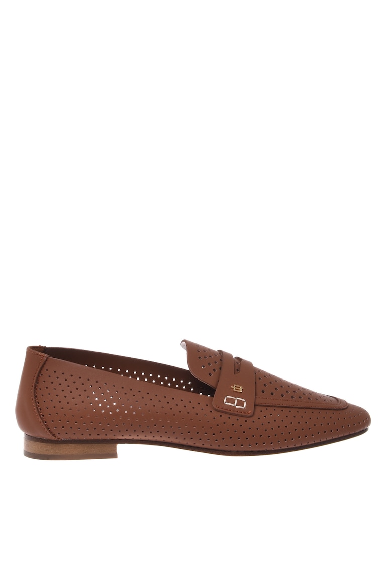 Pantofi loafer din piele cu design perforat - Maro