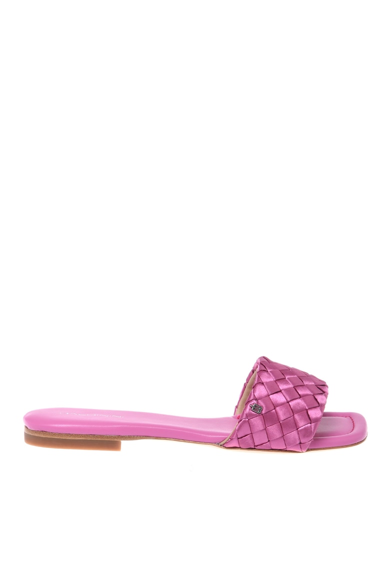 Papuci din satin cu aspect tesut - Fucsia