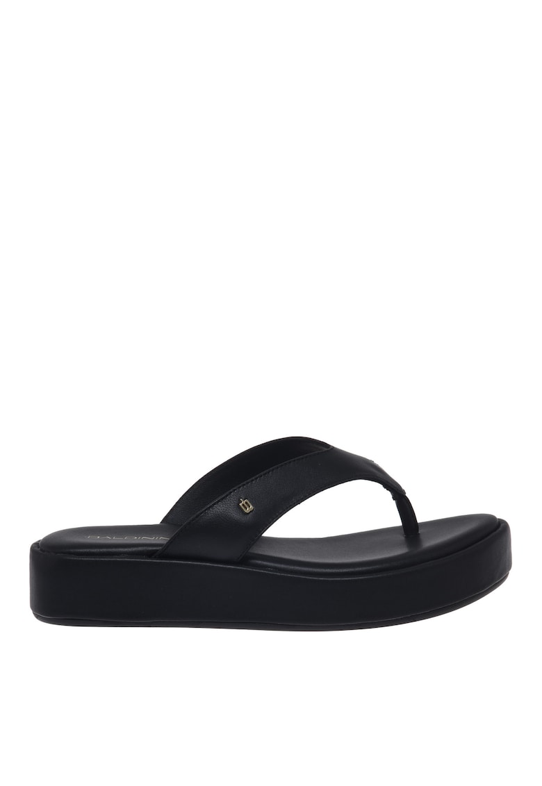 Papuci flip-flop din piele cu platforma - Negru