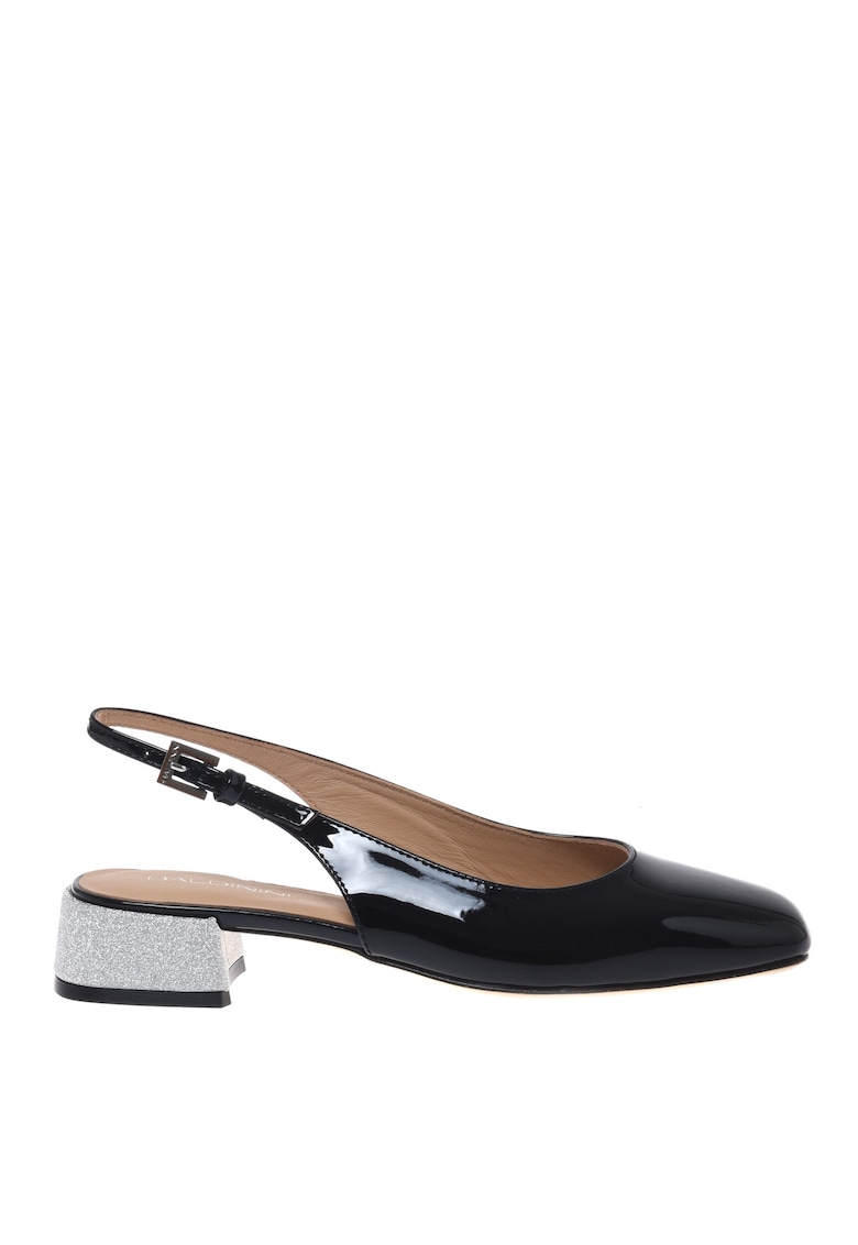 Pantofi slingback din piele lacuita cu toc kitten - Negru