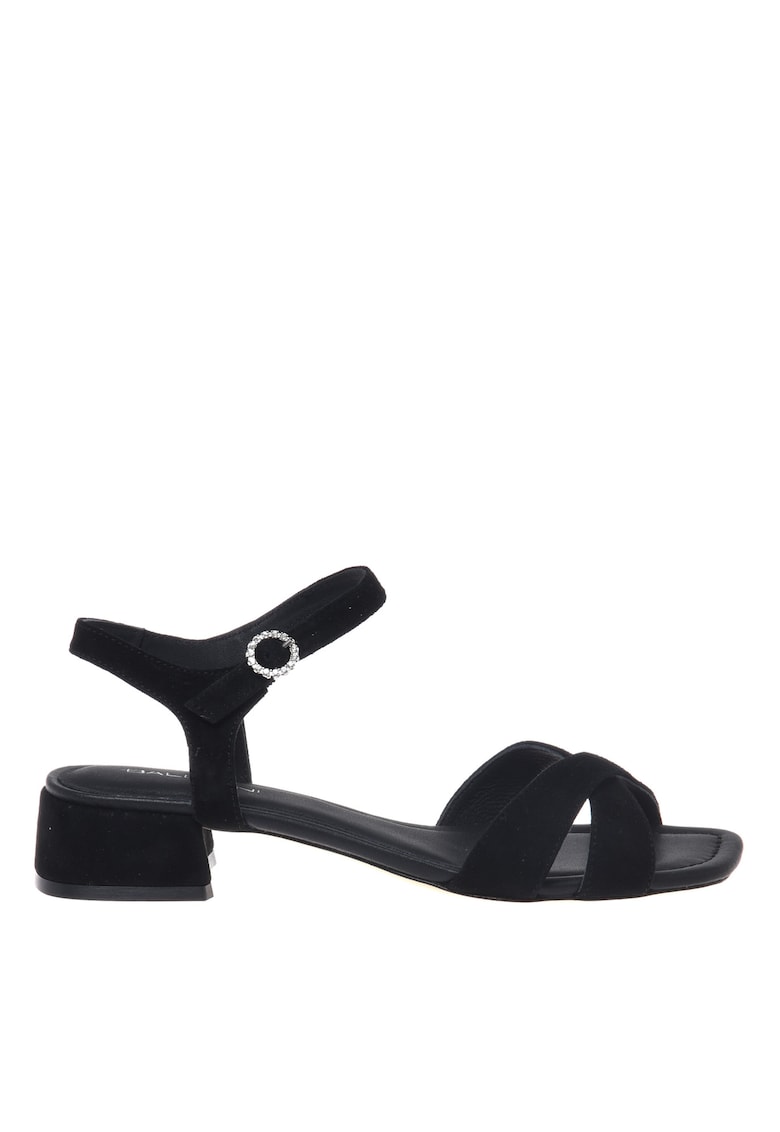 Sandale din piele intoarsa cu toc kitten - Negru