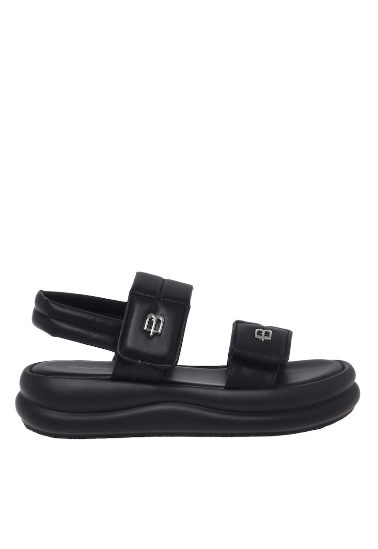 Sandale din piele ecologica cu platforma si velcro - Negru