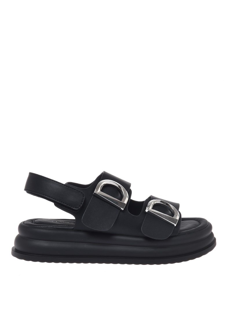 Sandale din piele cu platforma si catarama - Negru
