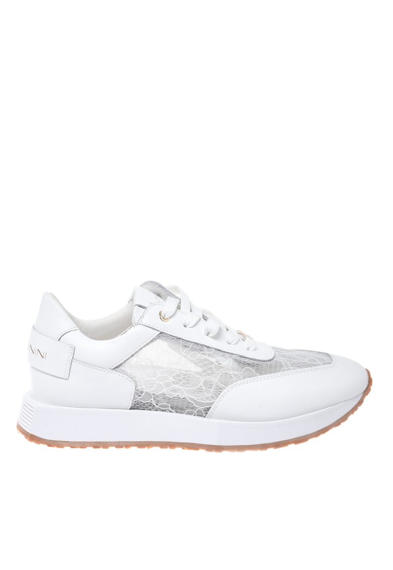 Pantofi sport din piele cu segmente din dantela si model unisex - Alb