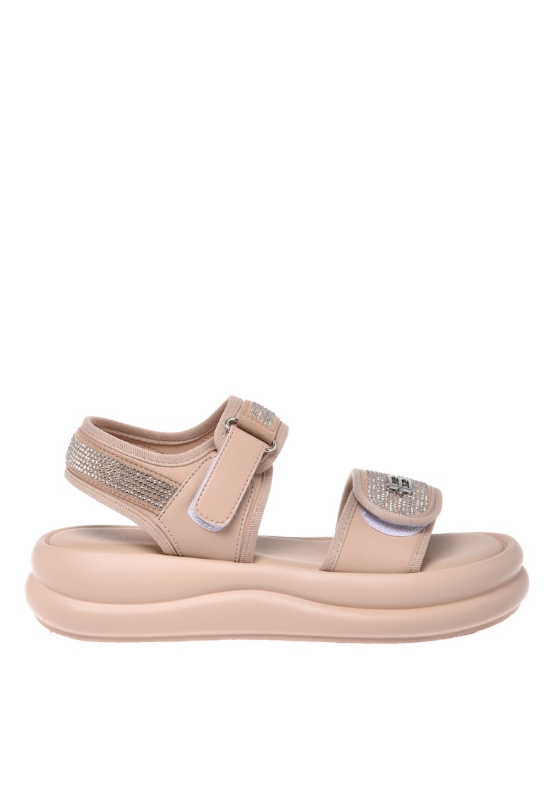 Sandale cu strasuri si velcro - Bej