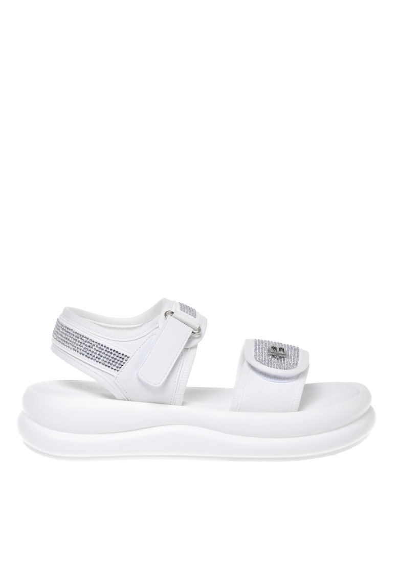 Sandale cu strasuri si velcro - Alb