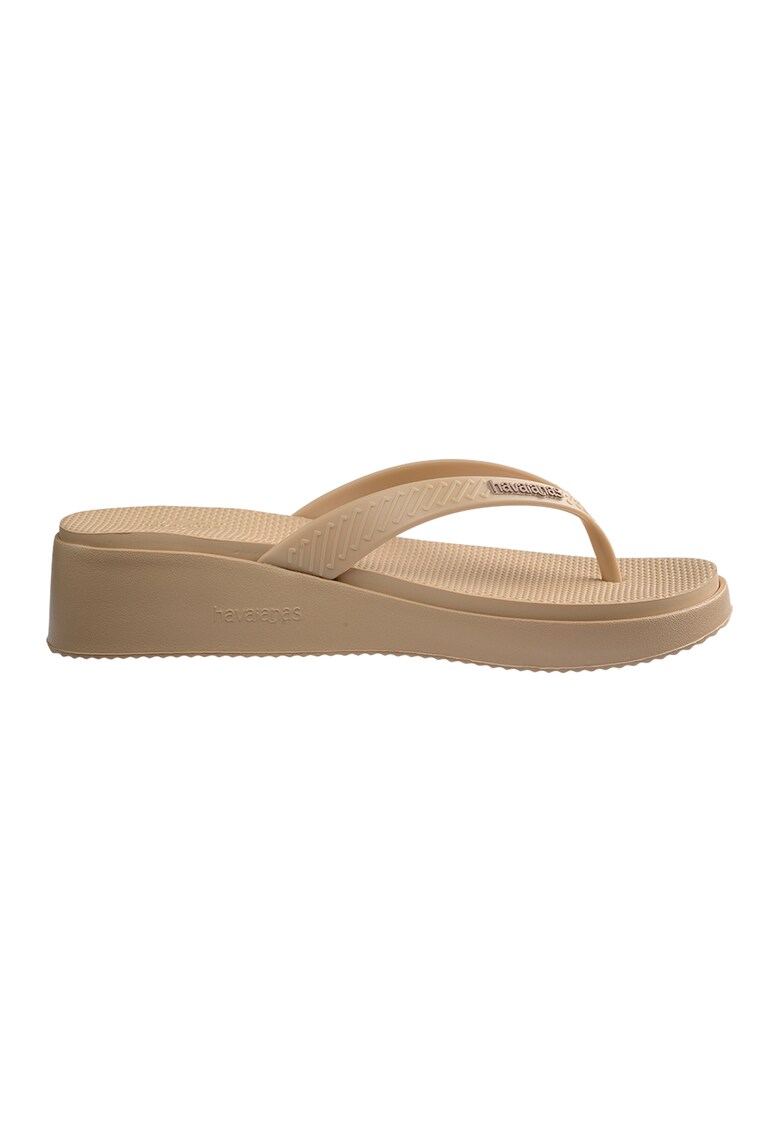 Papuci flip-flop cu talpa wedge si detaliu logo - Nude rose