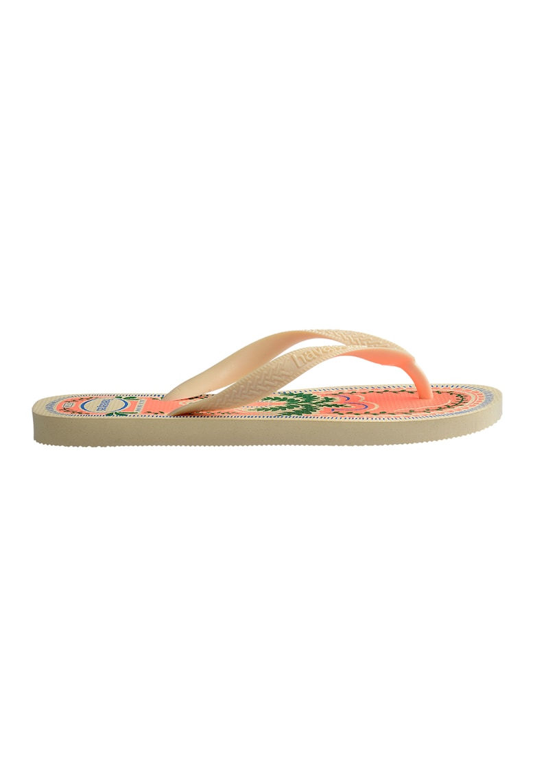 Papuci flip-flop cu imprimeu grafic - Crem