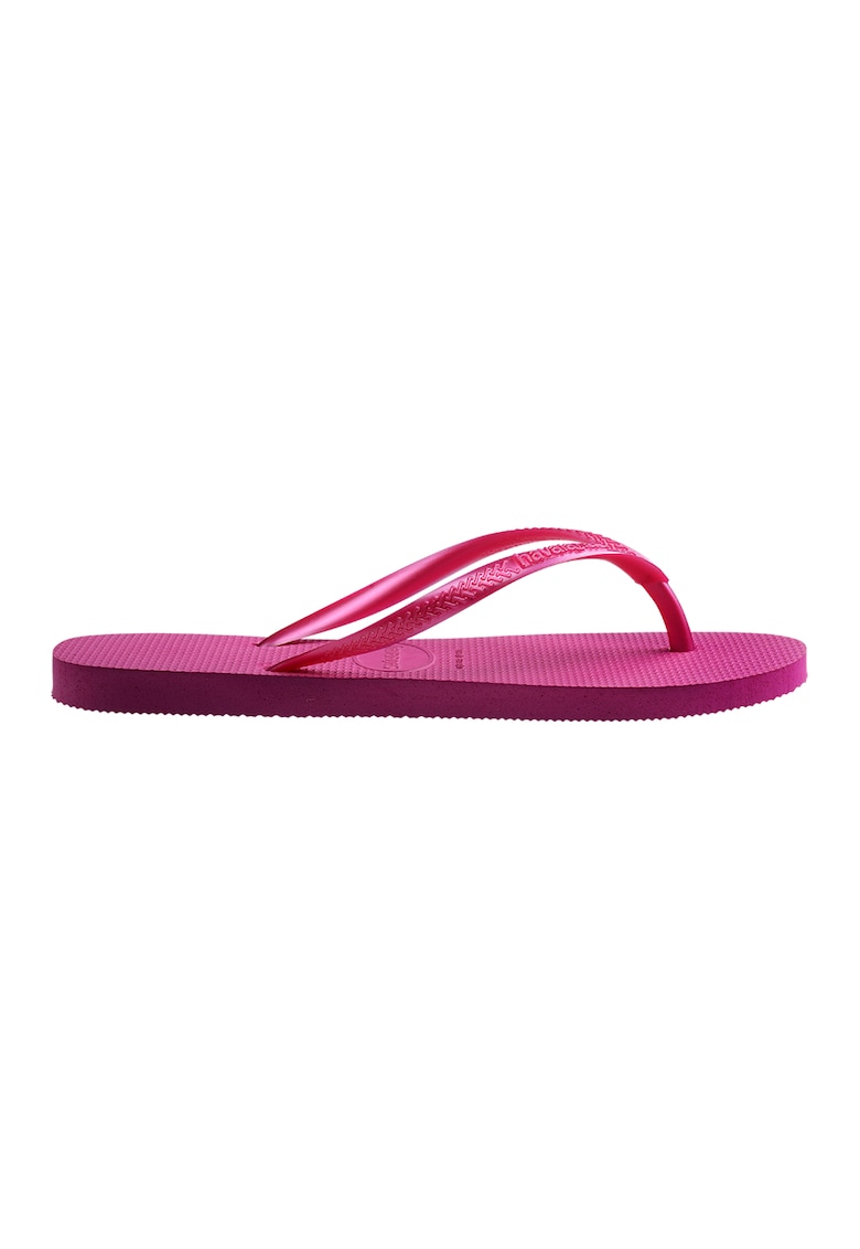 Papuci flip-flop cu logo in relief Slim - Roz neon