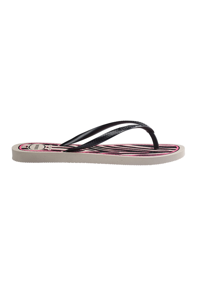 Papuci flip-flop cu model animal print - Alb/Negru/Roz