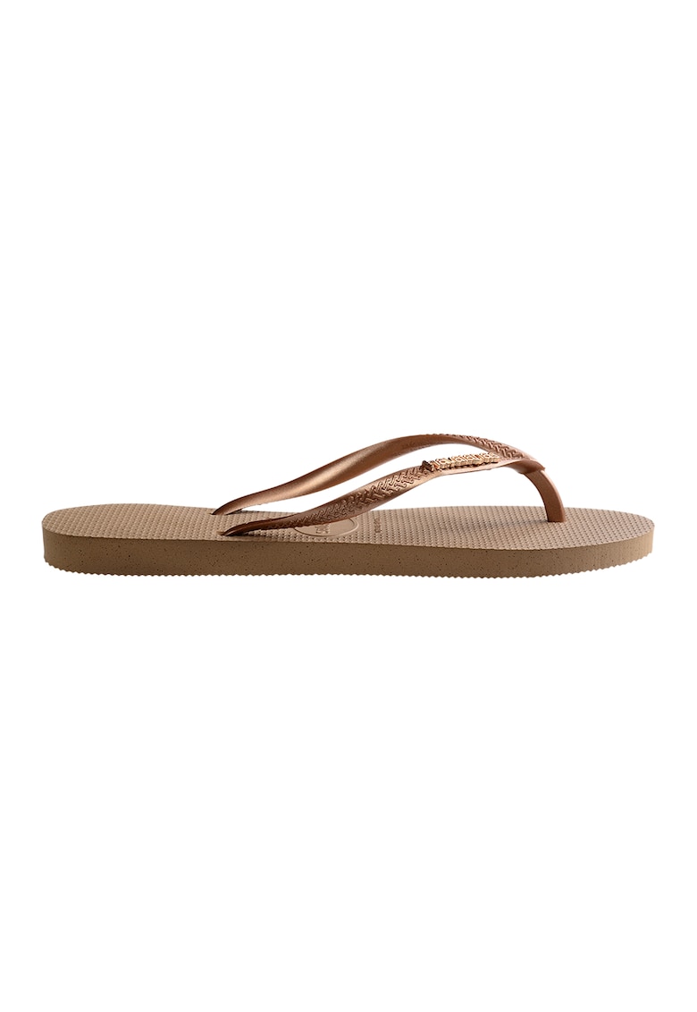 Papuci flip-flop cu logo metalic - Maro bronz deschis
