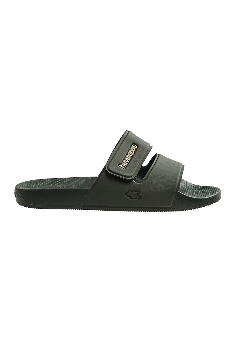Papuci unisex cu detaliu logo - Verde stins