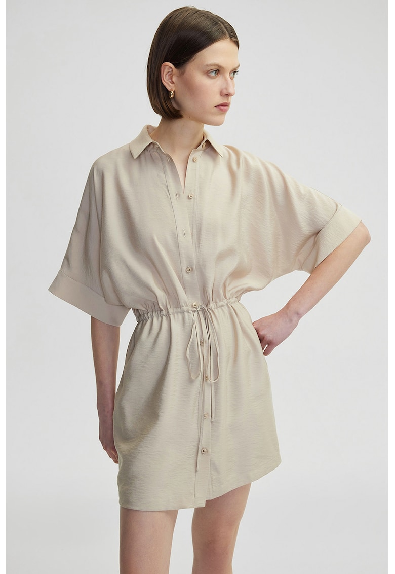 Rochie-camasa cu maneci scurte - Bej inchis