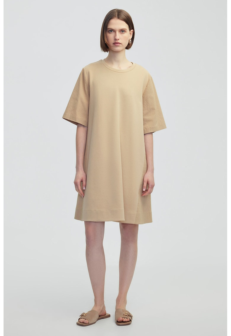 Rochie lejera cu maneci scurte - Maro camel
