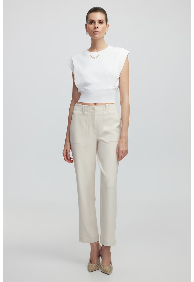 Pantaloni drepti cu talie medie - Alb fildes