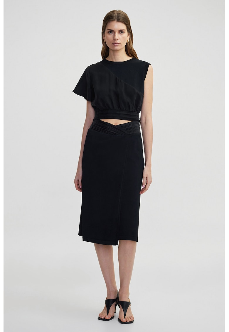 Fusta midi cu talie elastica - Negru