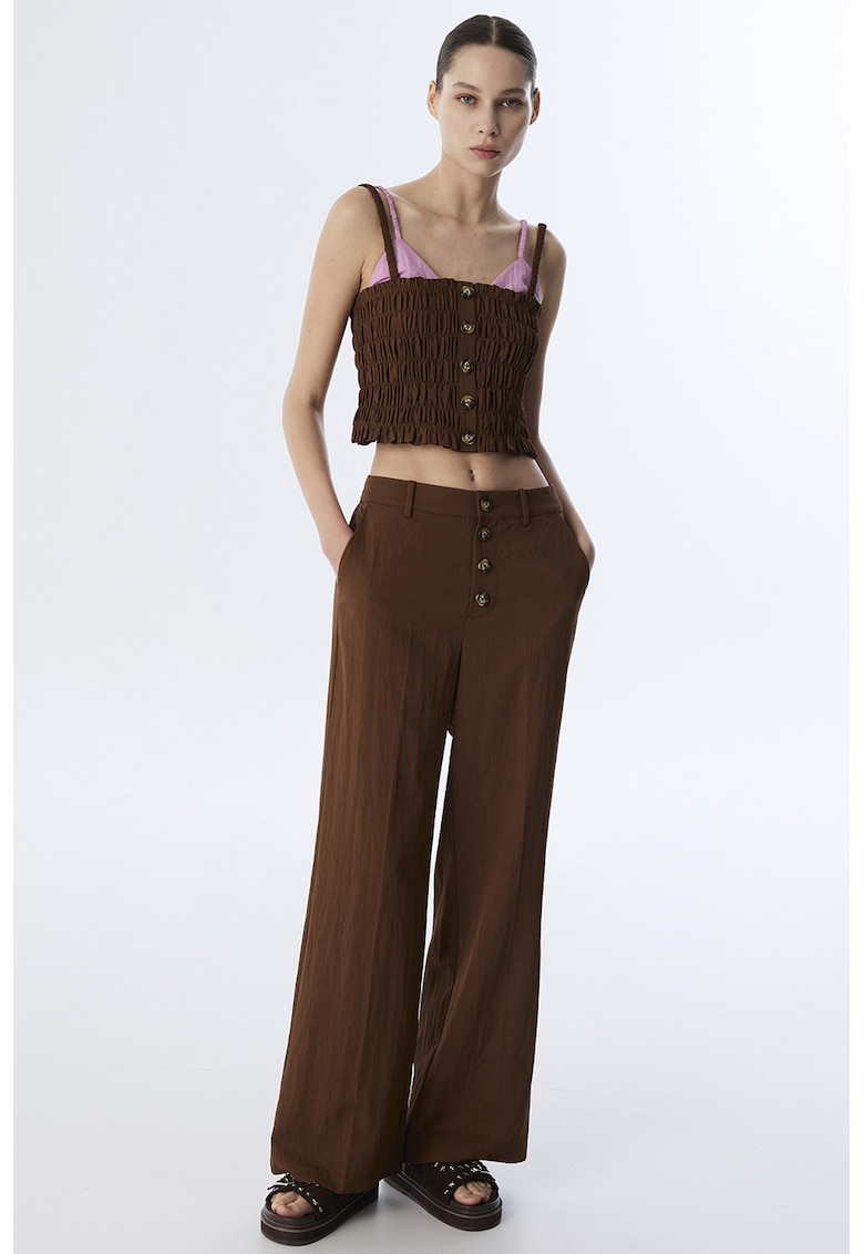 Pantaloni cu croiala ampla si talie elastica - Maro Siena