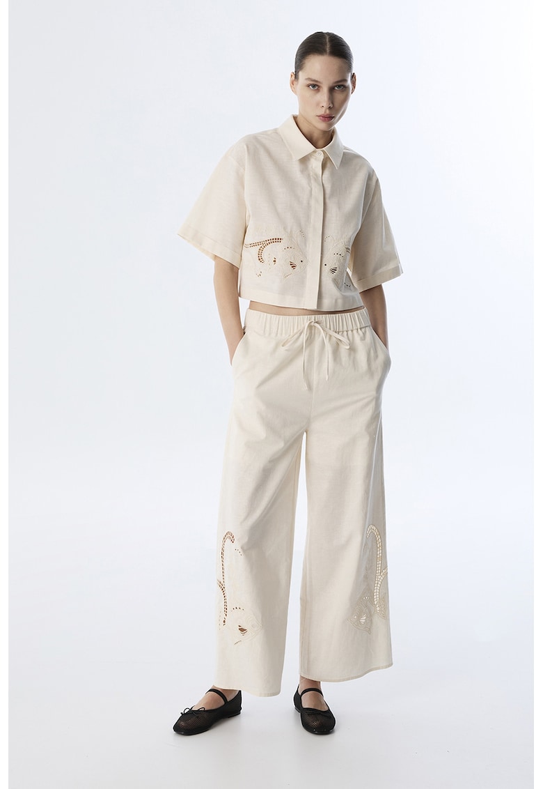 Camasa crop din amestec de in - Bej deschis