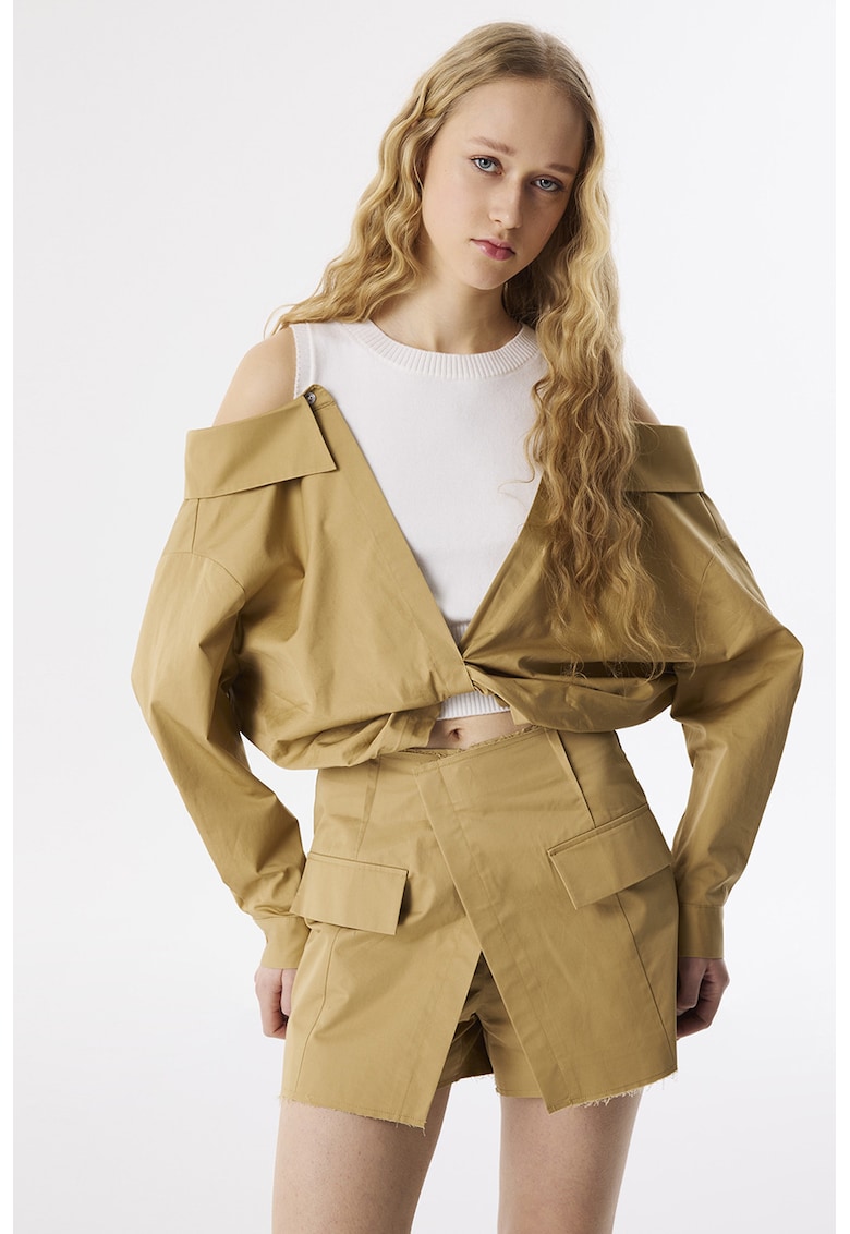 Fusta-pantalon scurta cu terminatii nefinisate - Maro camel