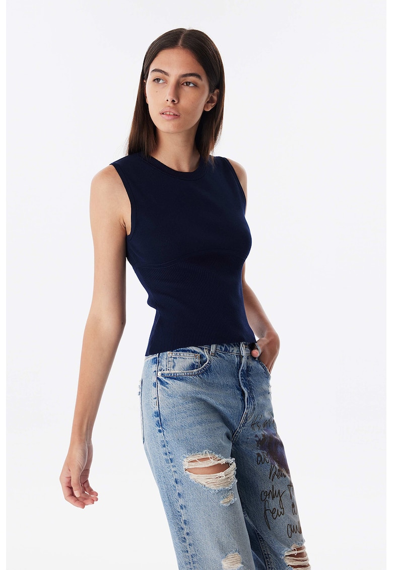 Pulover slim-fit fara maneci - Albastru ultramarin