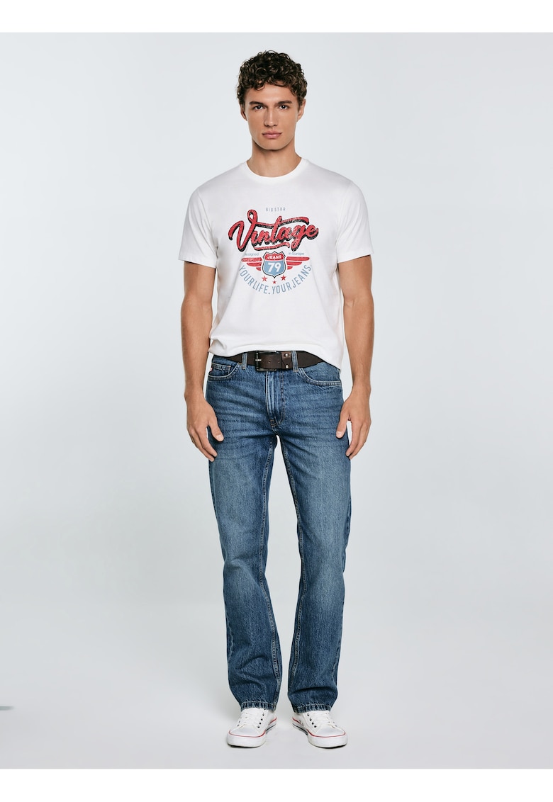 Tricou cu decolteu la baza gatului si imprimeu Merret
