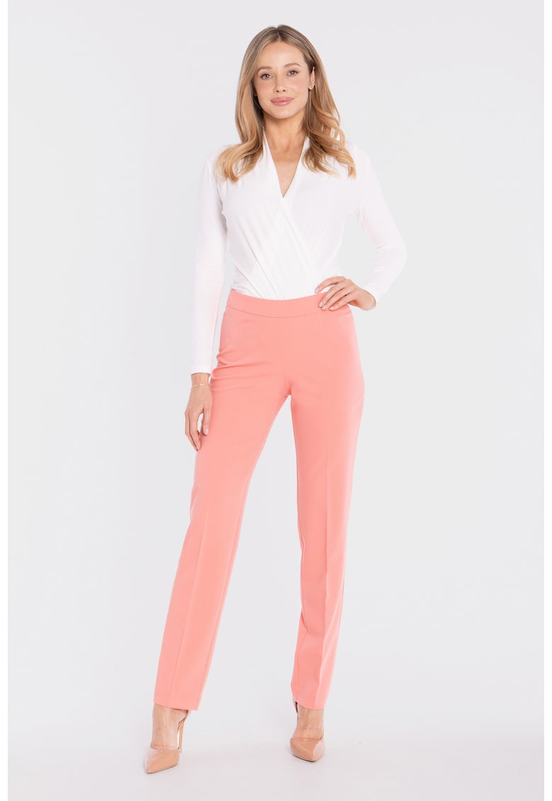 Pantaloni tigareta cu fermoar lateral - - Roz somon