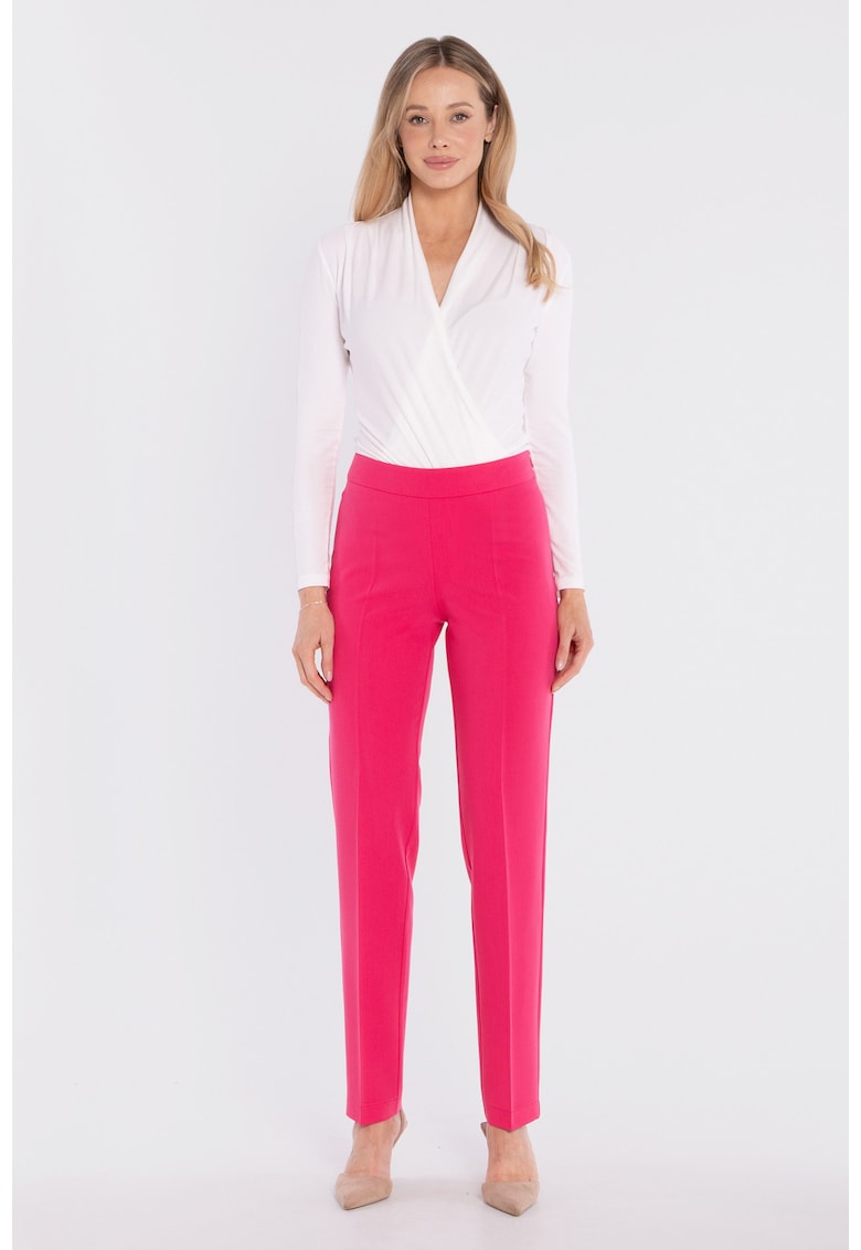 Pantaloni tigareta cu fermoar lateral - - Roz