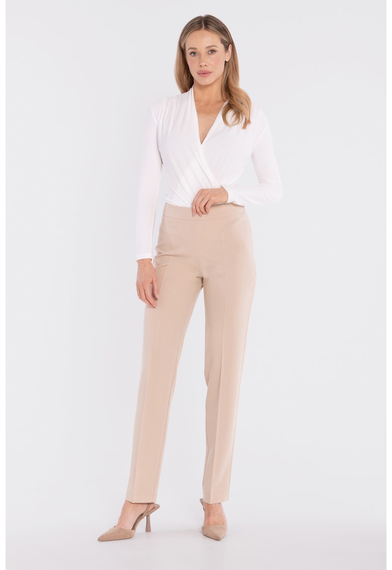 Pantaloni tigareta cu fermoar lateral - concept A trois - Roz - Bej