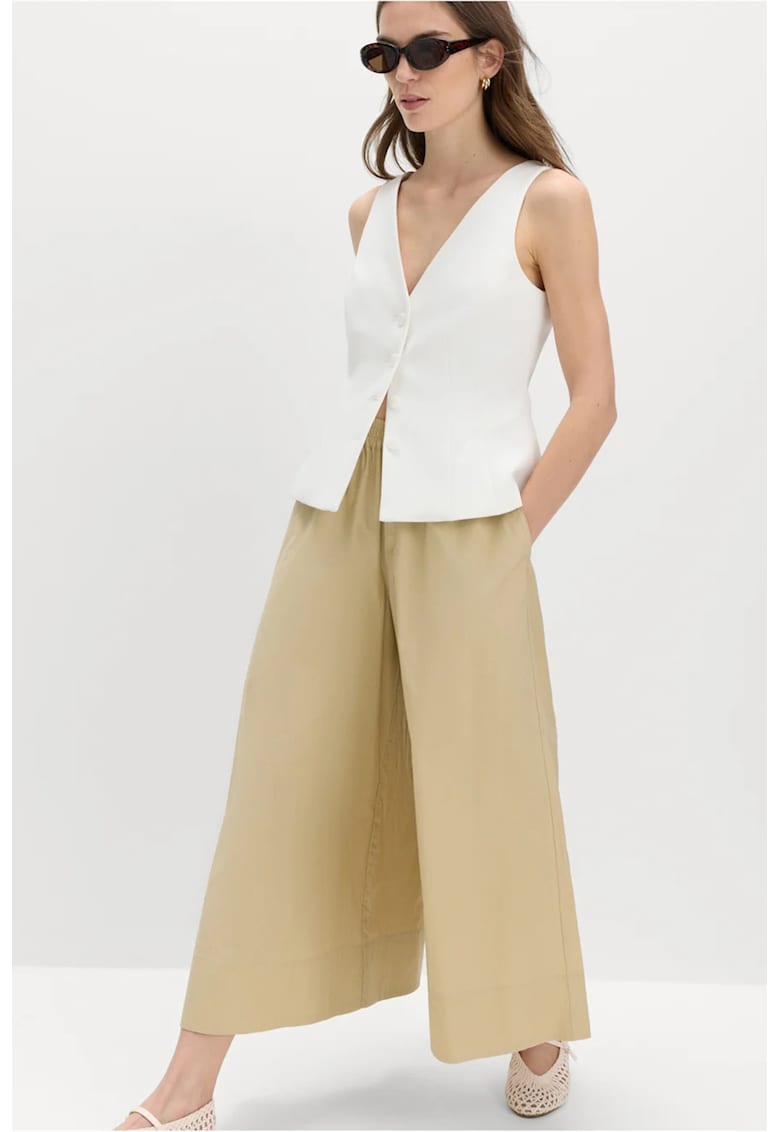 Pantaloni palazzo cu talie elastica - Bej