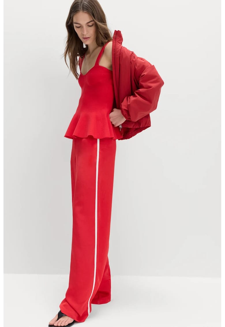Pantaloni cu buzunare laterale - Rosu/Alb