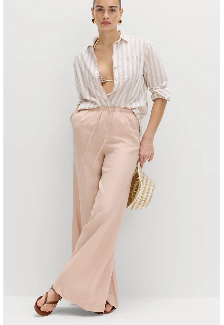Pantaloni din in cu croiala ampla - Nude rose