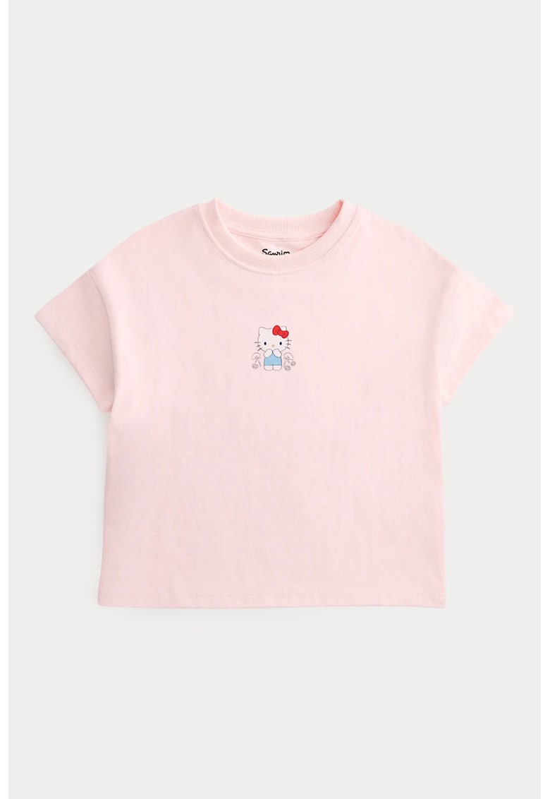Tricou din bumbac cu design grafic - Roz deschis