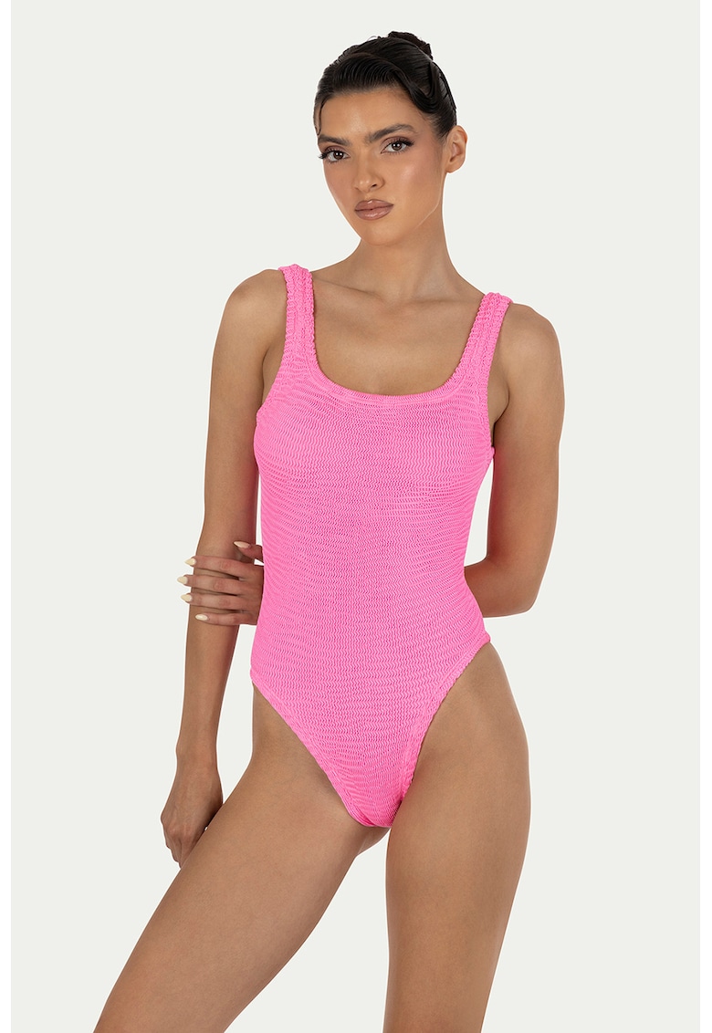 Costum de baie intreg texturat - Roz aprins