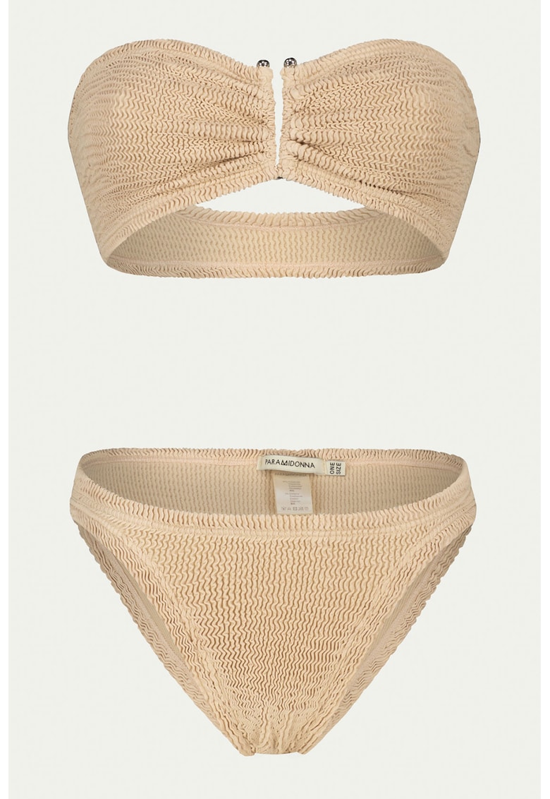Costum de baie texturat cu doua piese - Bej deschis
