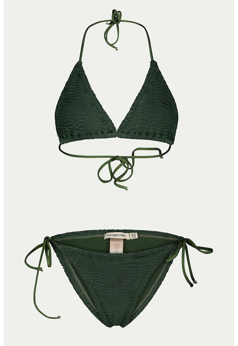 Costum de baie din doua piese cu snururi Ema - Verde padure