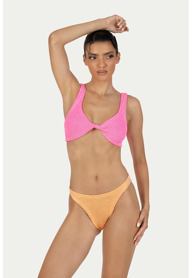 Costum de baie din doua piese cu aspect texturat Donika - Portocaliu pal/Roz