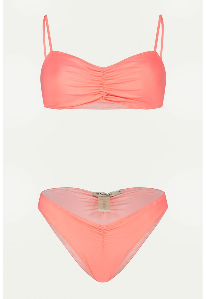 Costum de baie cu doua piese - pliuri si barete ajustabile Chica - Coral