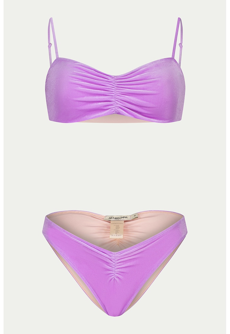 Costum de baie din doua piese cu aspect de catifea si fronseu Chica - Violet