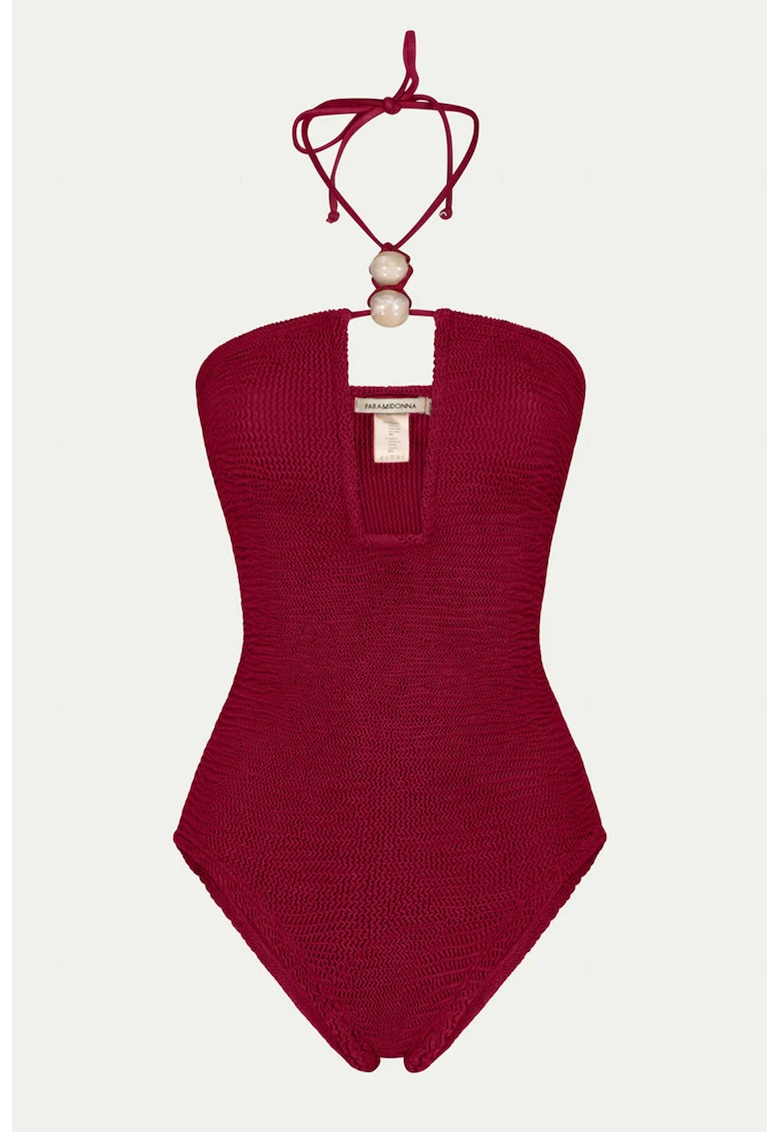 Costum de baie intreg cu decolteu halter - Rosu inchis