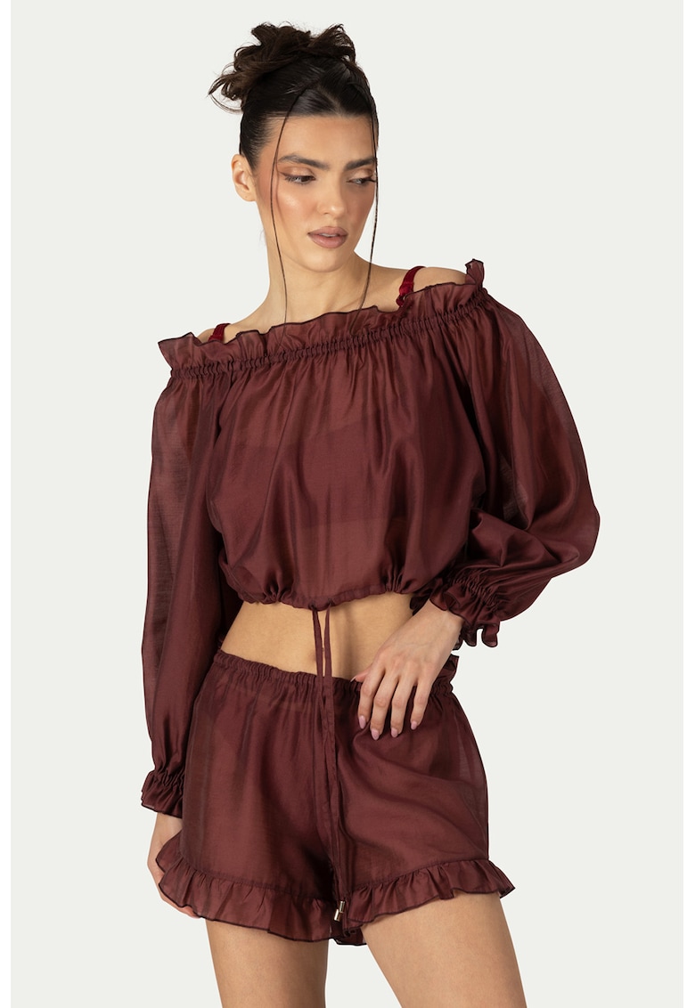 Set de bluza crop de plaja si camasa - 2 piese - Rosu inchis
