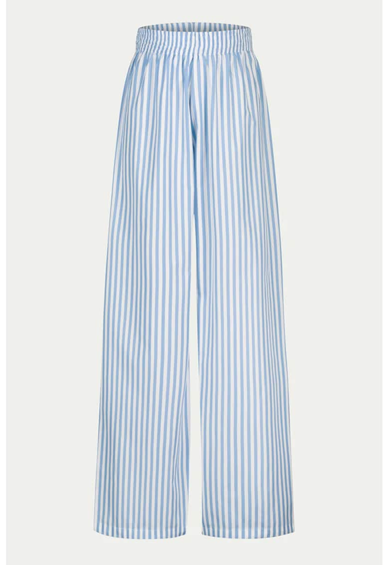 Pantaloni de plaja cu croiala ampla - din in - cu dungi - Albastru pastel/Alb optic