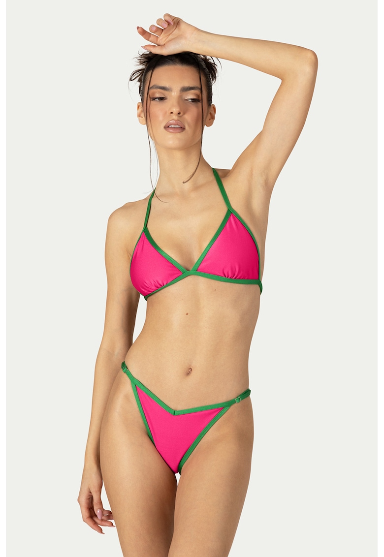 Costum de baie uni cu doua piese - Fucsia/Verde pal