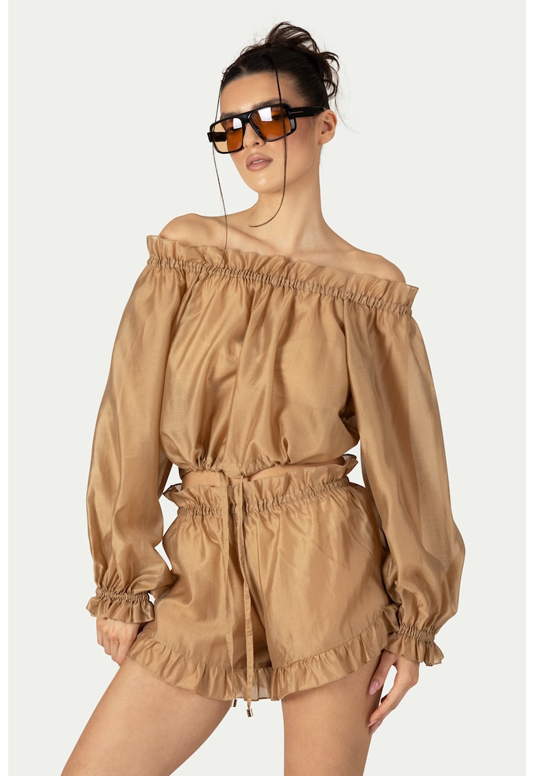 Set de bluza vapooasa de plaja si pantaloni scurti - 2 piese - Maro camel
