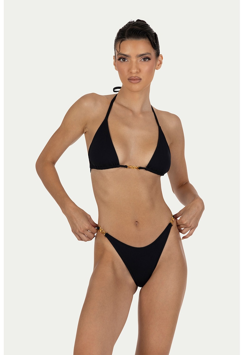 Costum de baie cu doua piese si cupe triunghiulare - Negru