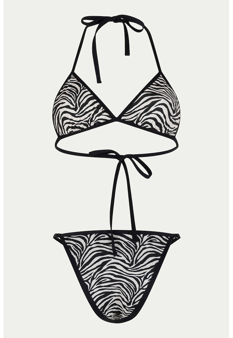 Costum de baie din doua piese cu animal print - Negru/Alb optic