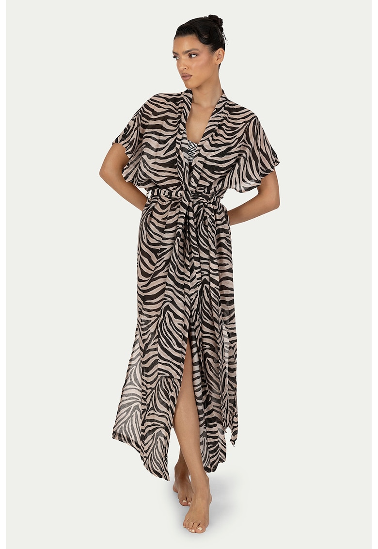 Chimono cu animal print - Negru stins/Alb optic