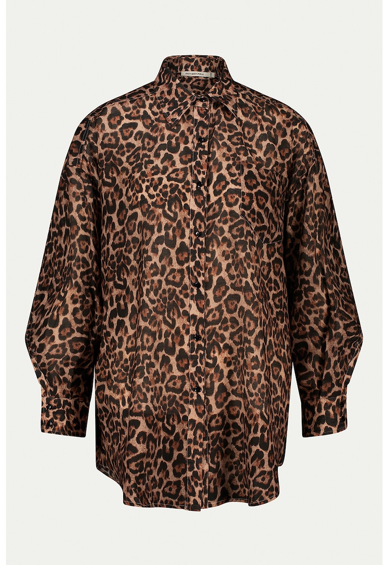 Camasa cu maneci lungi si animal print - Maro
